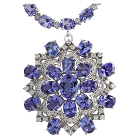 Tanzanite Diamond Necklace 14K White Gold