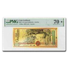 2022 10 Utah Goldback - Aurum Gold Foil Note 24k MS-70 PMG