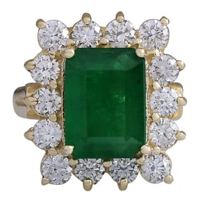 Emerald Diamond Ring 14K Yellow Gold