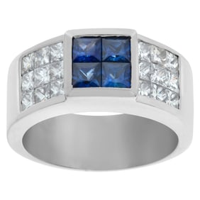 Princess cut diamond & sapphire ring