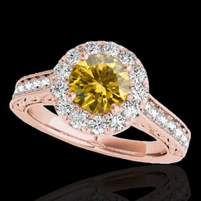 1.7 ctw Certified SI/I Fancy Intense Yellow Diamond Ring 10k Rose Gold