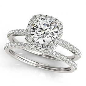 1.20 ctw Certified VS/SI Diamond 2pc Wedding Set Halo 14k White Gold