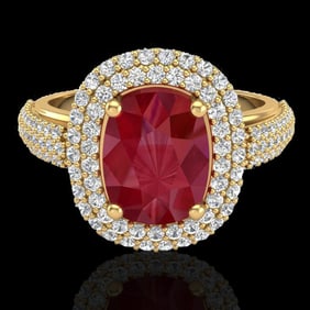 3.50 ctw Ruby & Micro Pave VS/SI Diamond Certified Ring 18k Yellow Gold