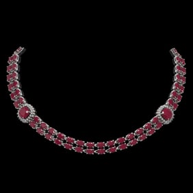 43.97 ctw Ruby & Diamond Necklace 14K White Gold