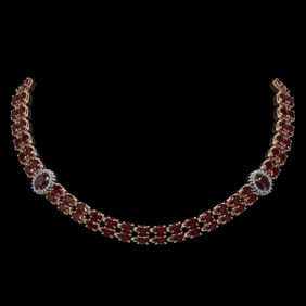 32.67 ctw Garnet & Diamond Necklace 14K Rose Gold