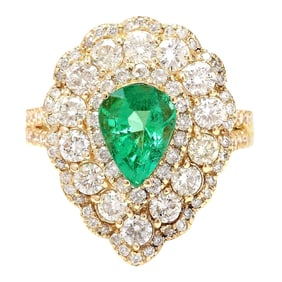 Emerald Diamond Ring 14K Yellow Gold