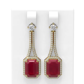 13.09 ctw Ruby & Diamond Earrings 18K Yellow Gold