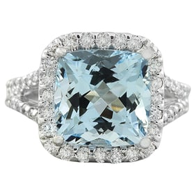 Aquamarine Diamond Ring 14K White Gold