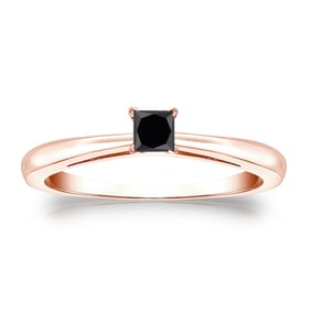 Natural 0.25 CTW Black Diamond Solitaire Ring 18K Rose Gold