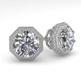 1.0 ctw VS/SI Diamond Stud Earrings Art Deco 18k White Gold