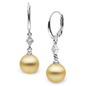 Golden South Sea Round Pearl and Diamond Aerie Collection Dangle Earrings