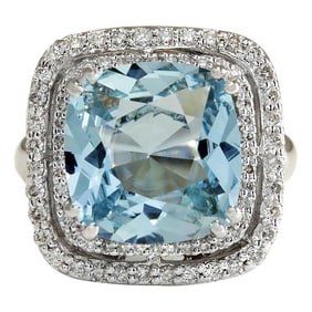 Aquamarine Diamond Ring 14K White Gold