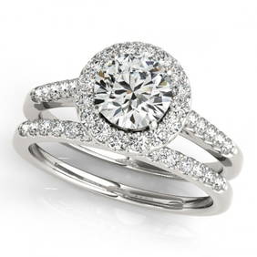 1.30 ctw Certified VS/SI Diamond 2pc Wedding Set Halo 14k White Gold (1 of 3)