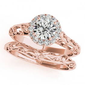 0.62 ctw Certified VS/SI Diamond 2pc Wedding Set Antique 14k Rose Gold (1 of 3)