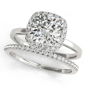 1.1 ctw Certified VS/SI Cushion Diamond 2pc Set Halo 14k White Gold (1 of 3)