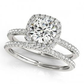 1.45 ctw Certified VS/SI Diamond 2pc Wedding Set Halo 14k White Gold (1 of 3)