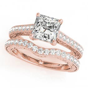 1.65 ctw Certified VS/SI Princess Diamond 2pc Set 14k Rose Gold (1 of 3)