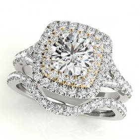 1.25 ctw Certified VS/SI Diamond 2pc Set Solitaire Halo 14k 2Tone Gold (1 of 3)