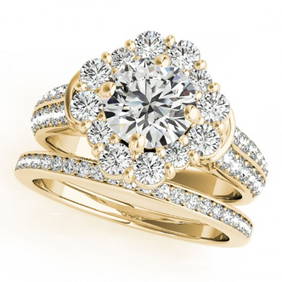 3.03 ctw Certified VS/SI Diamond 2pc Wedding Set Halo 14k Yellow Gold (1 of 3)