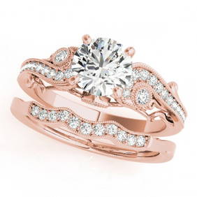 1.07 ctw Certified VS/SI Diamond 2pc Wedding Set Antique 14k Rose Gold (1 of 3)