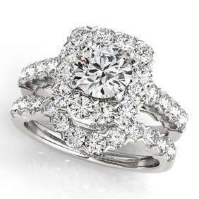3.51 ctw Certified VS/SI Diamond 2pc Wedding Set Halo 14k White Gold (1 of 3)