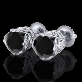 3 ctw Fancy Black Diamond Art Deco Stud Earrings 18k White Gold