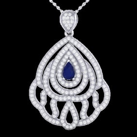 2 ctw Sapphire & Micro Pave VS/SI Diamond Necklace 18k White Gold