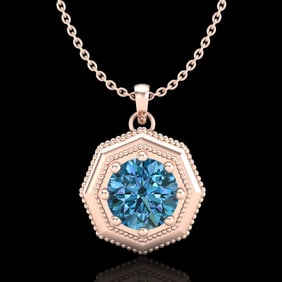 0.75 ctw Fancy Intense Blue Diamond Art Deco Necklace 18k Rose Gold