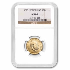 1875 Netherlands Gold 10 Gulden MS-66