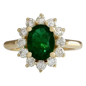 Emerald Diamond Ring 14K Yellow Gold