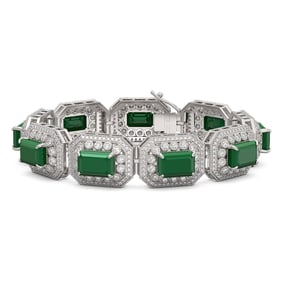 61.92 ctw Emerald & Diamond Victorian Bracelet 14K White Gold