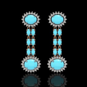 7.39 ctw Turquoise & Diamond Earrings 14K Rose Gold