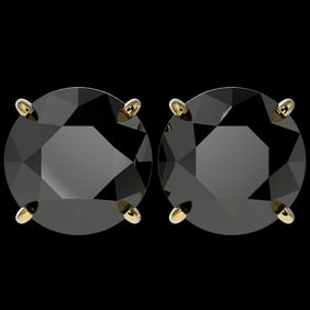 5.15 ctw Fancy Black Diamond Solitaire Stud Earrings 10k Yellow Gold
