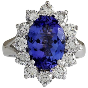 5.66 CTW Tanzanite 18K White Gold Diamond Ring
