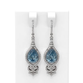 6.24 ctw Blue Topaz & Diamond Earrings 18K White Gold