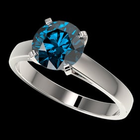 2 ctw Certified Intense Blue Diamond Engagment Ring 10k White Gold