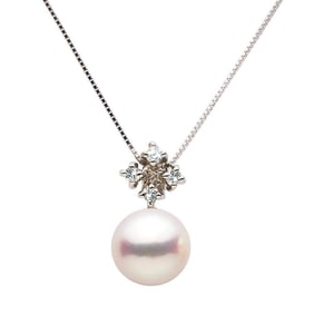 White Akoya Pearl and Diamond Elsa Pendant