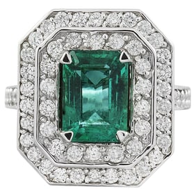 Emerald Diamond Ring 14K White Gold