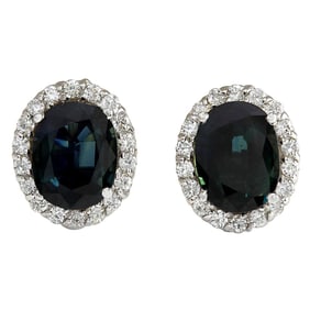 Sapphire Diamond Earrings 14K White Gold