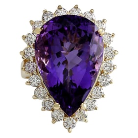 Amethyst Diamond Ring 14K Yellow Gold