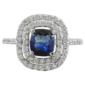 Sapphire Diamond Ring 14K White Gold