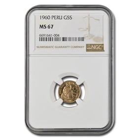 1960 Peru Gold 5 Soles Oro