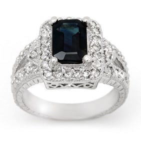 3.0 ctw Blue Sapphire & Diamond Ring 14k White Gold