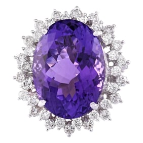 Amethyst Diamond Ring 14K White Gold