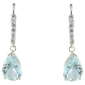 Natural Aquamarine Diamond Earrings In 14
