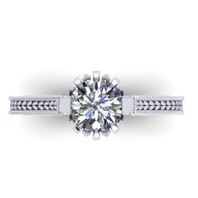 1 ctw Solitaire Certified VS/SI Diamond Ring Art Deco 14k White Gold