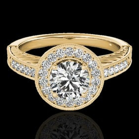 1.5 ctw Certified Diamond Solitaire Halo Ring 10k Yellow Gold