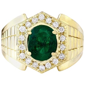 Emerald Diamond Ring 14K Yellow Gold