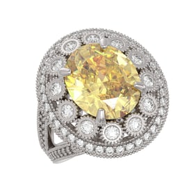 7.87 ctw Canary Citrine & Diamond Victorian Ring 14K White Gold