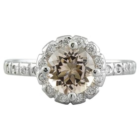 1.34 CTW Morganite 14K White Gold Diamond Ring